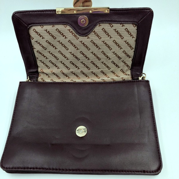 DKNY Espresso Brown Leather Textured Shoulder Bag - Picture 3 of 8